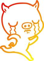 warm gradient line drawing cartoon running pig crying vector