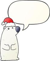 cartoon bear wearing christmas hat and speech bubble in smooth gradient style vector