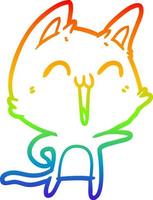 rainbow gradient line drawing happy cartoon cat vector