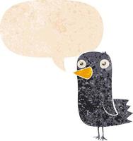 cartoon bird and speech bubble in retro textured style vector