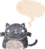 cartoon cat and speech bubble in retro textured style vector