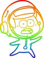 rainbow gradient line drawing cartoon surprised astronaut vector