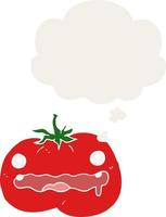 cartoon tomato and thought bubble in retro style vector