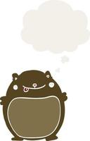 cartoon fat bear and thought bubble in retro style vector