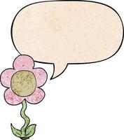 caricatura, flor, y, burbuja del discurso, en, retro, textura, estilo vector