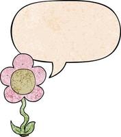 cartoon flower and speech bubble in retro texture style vector