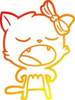 warm gradient line drawing cartoon cat meowing vector