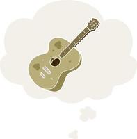 cartoon guitar and thought bubble in retro style vector