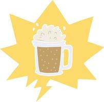 cartoon pint of ale and speech bubble in retro style vector