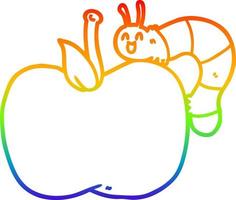 rainbow gradient line drawing cartoon apple and bug vector