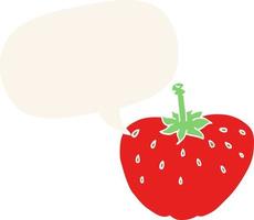 cartoon strawberry and speech bubble in retro style vector