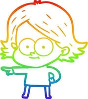 rainbow gradient line drawing happy cartoon girl vector