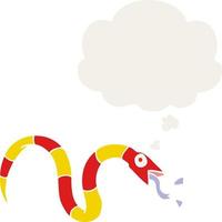 cartoon snake and thought bubble in retro style vector
