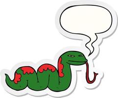 cartoon slithering snake and speech bubble sticker vector
