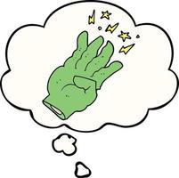 cartoon spooky magic hand and thought bubble vector