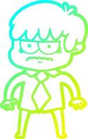 cold gradient line drawing annoyed cartoon boy vector