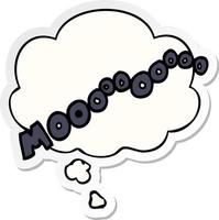 cartoon moo noise and thought bubble as a printed sticker vector