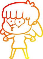 warm gradient line drawing cartoon whistling girl vector