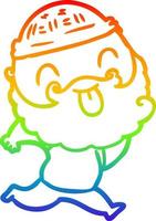 rainbow gradient line drawing running man with beard sticking out tongue vector