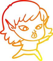 warm gradient line drawing pretty cartoon elf girl vector