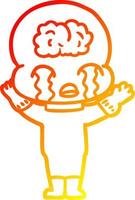 warm gradient line drawing cartoon big brain alien crying vector