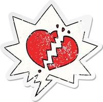 cartoon broken heart and speech bubble distressed sticker vector