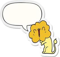 cute cartoon lion and speech bubble sticker vector