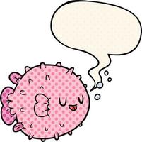 cartoon blowfish and speech bubble in comic book style vector