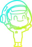 cold gradient line drawing happy cartoon astronaut man vector