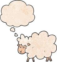 cartoon sheep and thought bubble in grunge texture pattern style vector