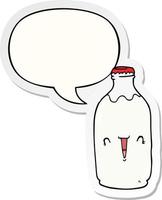 cute cartoon milk bottle and speech bubble sticker vector