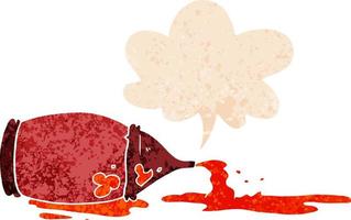 cartoon spilled ketchup bottle and speech bubble in retro textured style vector