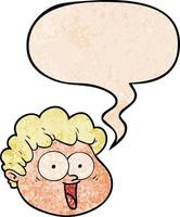 cartoon male face and speech bubble in retro texture style vector