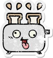 distressed sticker of a cute cartoon of a toaster vector