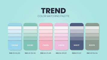 Trend theme color palettes or color schemes are trends combinations and palette guides this year, a table color shades in RGB or HEX. A color swatch for a spring fashion, home, or interior design. vector