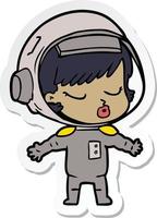 sticker of a cartoon pretty astronaut girl vector