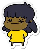 sticker of a cartoon angry girl vector
