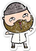 distressed sticker of a cartoon happy bearded man vector