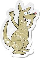 retro distressed sticker of a cartoon kangaroo vector