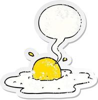 cartoon fried egg and speech bubble distressed sticker vector