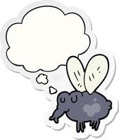 cartoon fly and thought bubble as a printed sticker vector