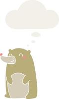 cute cartoon bear and thought bubble in retro style vector