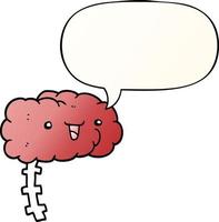 happy cartoon brain and speech bubble in smooth gradient style vector