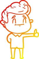 warm gradient line drawing happy cartoon man giving thumbs up vector