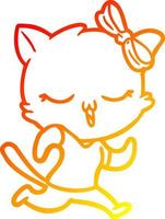 warm gradient line drawing cartoon cat with bow on head vector