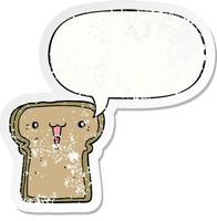 cute cartoon toast and speech bubble distressed sticker vector