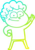 cold gradient line drawing cartoon happy man vector