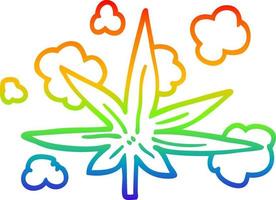 dibujo de línea de gradiente de arco iris hoja de marihuana de dibujos animados vector