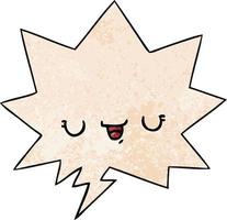 happy cartoon expression and speech bubble in retro texture style vector