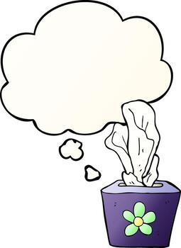 cartoon box of tissues and thought bubble in smooth gradient style vector